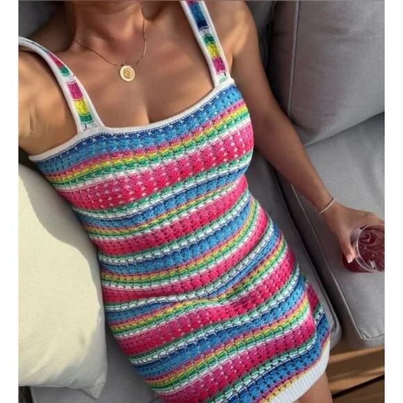 GAP Dresses & Skirts - NWT Rainbow Crochet Mini Dress Medium Strappy Summer Festival Boho Coachella
